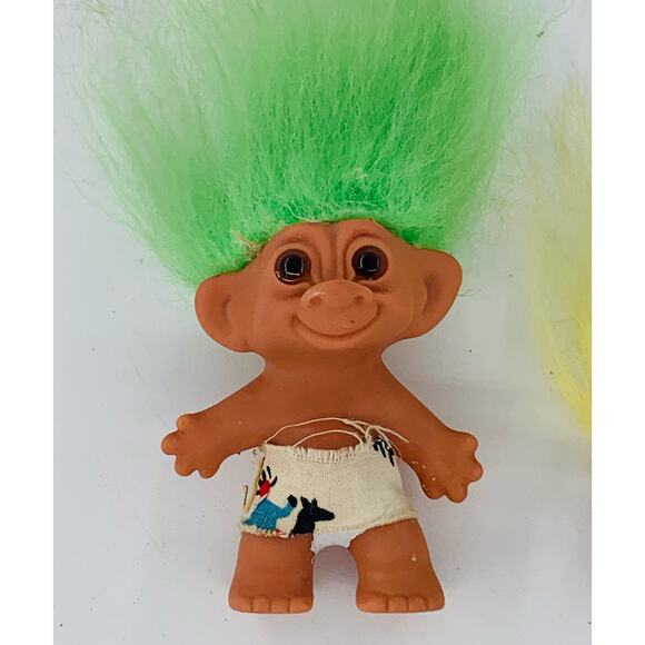 Vintage 1980s Troll Dolls Small Green Hair Mini Yellow Hair Ballarina Altered - Picture 3 of 8